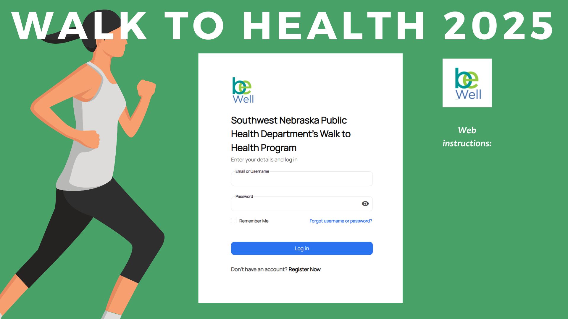 Walk to health website sign up page image